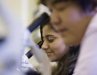 Cambridge Tutors girl at microscope